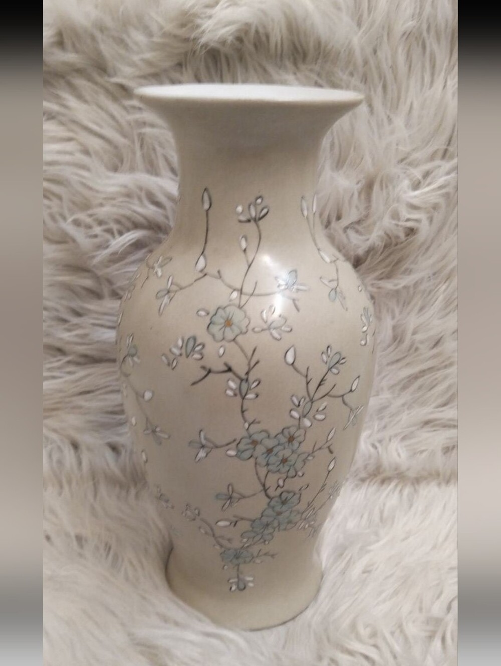 Bombay Cream Ceramic Vase with Pale Blue Floral Motif